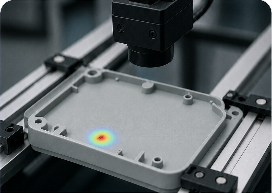 Automated semiconductor inspection equipment in operation.