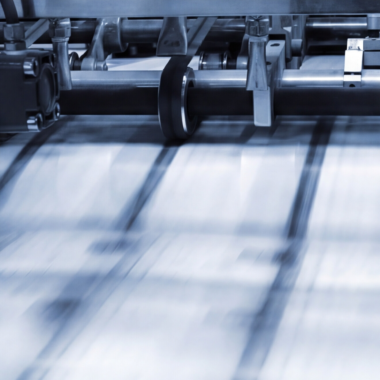 High-speed security printing production rollers.