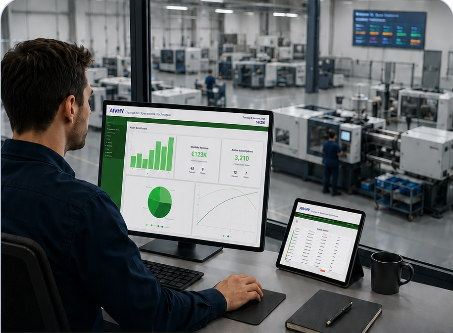 Employee managing customer and proposal information from a connected workspace.